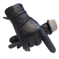 Winter Mens Wrist Fashion Deerskin Gloves Black New Leather Warm Driving Motorcycle Outdoor Wool Lining Faux Rabbit Fur Lining