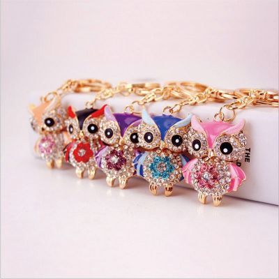 unpioncl Lovely Owl Keychain Rhinestone Crystal Keyring Key Ring Chain Bag Charm Pendant Gift Headbands