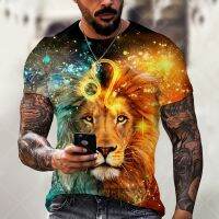 New T-shirt fashion cool animal lion printing menswear street leisure sports 3 dt T-shirt with short sleeves