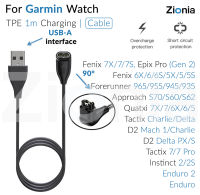 Zionia 1ม./17ซม. อะแดปเตอร์ชาร์จสมาร์ทวอทช์ USB-A Type-C ข้อศอกเพศหญิงสายชาร์จสำหรับ Garmin Fenix 7X 7 7S 6X 6 6S Pro Sapphire Solar 5X 5S Plus Quatix Enduro Approach S70 S60 S62 Instinct 2X Epix Gen 2 Forerunner 945 935 Tactix D2 Mach 1 Charlie Delta PX