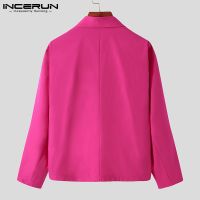 INCERUN Mens Fashion Long Sleeve Solid Color Lapel Double-breasted Cropped Blazer