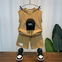 Childrens Sleeveless Vest Suit Summer 2023 New Western Style Boys Handsome Two-Piece Suit Baby Summer Clothing Shorts Fashion