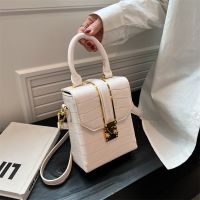 Simple All-Match Handbag Niche Design Lock One-Shoulder Box Bag Texture Stone Pattern Retro Messenger Female 【AUG】