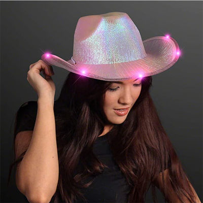 หมวกคาวบอย LED ปาร์ตี้วันหยุดสำหรับผู้หญิงหมวกทรงปีกกว้างโคมไฟหลากสีวันฮาโลวีน