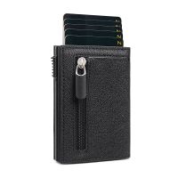 Bycobecy RFID Credit Card Holder Case Smart Wallet For Men Zipper Hasp Money Bag Aluminum Box Slim PU Leather Wallets Coin Purse Wallets