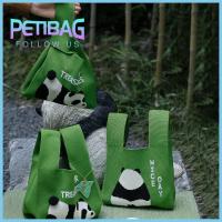 Petizbag กระเป๋าทรงสี่เหลี่ยมมีหูหิ้วสะพายไหล่ถักลายการ์ตูนแพนด้ากระเป๋าถือถักใส่ซ้ำได้ความจุสูงกระเป๋าคล้องแขนผู้หญิง