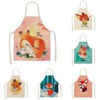 1 Pack Cute Fox Series Linen Kids Apron Cartoon Animal Sleeveless Halter Kids Unisex Kitchen Cooking Cleaning Apron Adult Aprons