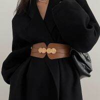 ❂✲  Elastic Wide Waist Closure Fashion Alloy Buckle Coat Skirt Waistband