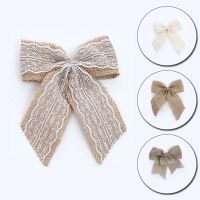 Jute Linen Hessian Burlap Bow Country Event Party Bouquet Wedding Decor DIY Gift Box Packaging Vintage White Flower Bowknot Electrical Connectors