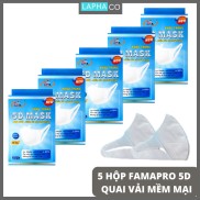 Combo 5 hộp khẩu trang y tế 5d quai vải kháng khuẩn 3 lớp Nam Anh Famapro