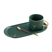 European Luxurious Gold Rim Ceramics Coffee Cups And Saucers Spoon Sets With Gift Box Tea Soy Milk Breakfast Mugs Dessert Plate