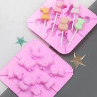 【lz】✧₪✹  Multicavity Piggy Family Silicone Lollipop Mold Bonito Animal Chocolate Fudge Candy Geléia Fazendo Mold Bolo Decoração Baking Set Presentes
