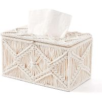 2X Tissue Box Cover Boho Decor Rectangular Paper Tissue Holder with Bead Buckle Macrame Napkin Tissues Organizer