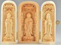 【CW】 Superb Boxwood Buddha Kwan-yin Statue HandDifficult Sculpture Amuletb