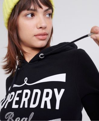 SUPERDRY MONO REAL ENTRY HOOD - ฮู้ดดี้ เสื้อฮู้ดแบบมีซิป สำหรับผู้หญิง สี Black