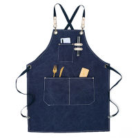 Solid Canvas Cafe Chef Pinafore Cooking Accessories Pocket Women Apron Kitchen Accessories House Cleaning Barber Aprons 46476