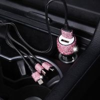 【jw】✤◐  Novo bling usb carregador de carro 5v 2.1a porta dupla adaptador rápido rosa decoração do estilo acessórios interior para a mulher