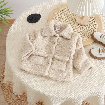 1-6Yrs Children Boys Girls Plush Jackets Thicken Long Sleeve Coat Warm Autumn Kids Solid Color Outwear Winter Clothing Outfits