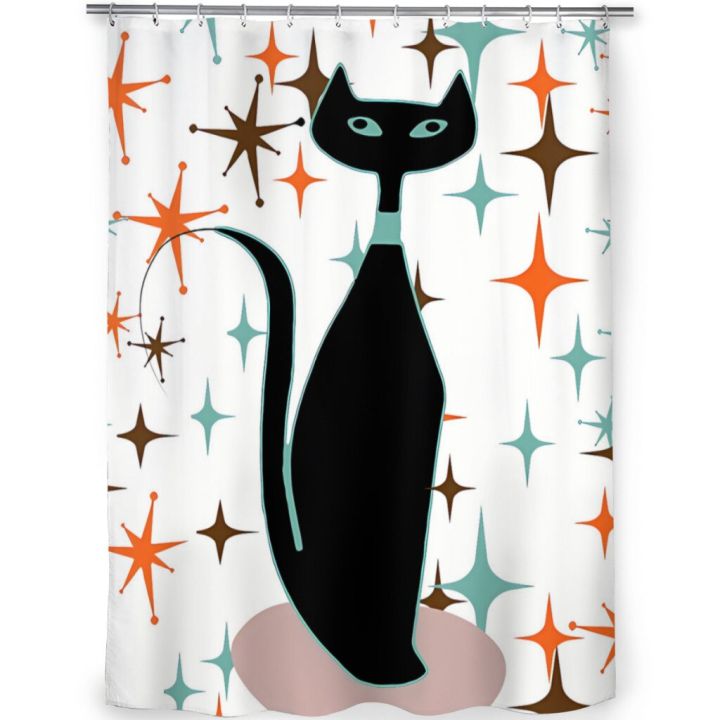 peace-under-a-midnight-sky-shower-curtains-atomic-cat-old-style-waterproof-fabric-creative-bathroom-decor-hooks-home-accessories