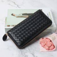 2023 New★ Korean Ladies Leather Long Wallet Handwoven Sheepskin Ladies Clutch Bag Zipper Bag Card Wallet Coin Purse