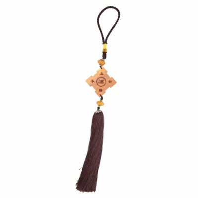 Tassel Car Interior Hanging Tassel Catholic Rearview Mirror Pendant Wood Carving with Lanyard for Office