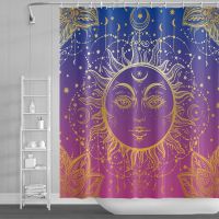 Mandala Sun and Moon Shower Curtain Purple Gold Flower Hippie Witchcraft Bathroom Curtain Waterproof Bath Curtains with Hooks