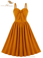 SISHION สายสปาเก็ตตี้สีเหลืองเซ็กซี่ Pin Up ชุดฤดูร้อน SR687 Elegant A Line Swing Vintage R Dresses