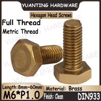 3Pcs 10Pcs M6xP1.0x8mm 60mm Metric Coarse Thread DIN933 Brass Cleaned Hexagon Head Screws Bolts with Full Thread