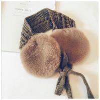 {Warm scarf}เกาหลีรุ่น Plush ชายหญิงเด็ก Pompon Earmuffs ทั้งหมดตรงกับเด็กผ้าพันคอขนสัตว์ Bibs