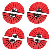 10 Pieces Large Folding Fan Nylon Cloth Handheld Folding Fan Chinese Kung Fu Tai Chi Fan Decoration Fold Hand Fan(Red)