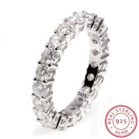 1ใหม่แหวนแต่งงานสำหรับผู้หญิงแหวนหมั้นเพชร CZ ทรงกลม4มม. ดูหรูหราชุดห่วงเงิน925สีเงิน