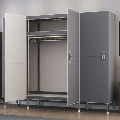 [COD] 2022 new cloth wardrobe set home bedroom modern simple and rental room with open-door steel pipe bold plus