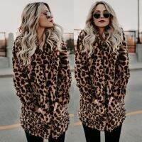 [COD] NEW Fashion Womens Mid-Length Leopard Print Faux Fur Coat Quarter SLeeve Turn-Down Collar Imitation