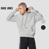 DAVIE JONES เสื้อฮู้ดดี้ ทรง Relaxed Fit พิมพ์ลาย สีดำ สีเทา สีกากี Pullover Hoodie in black grey khaki PU0013TD BK KH
