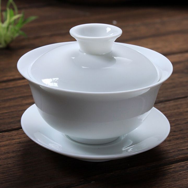 gaiwan-ถ้วยถ้วยจีนจานเครื่องเคลือบสีขาวมีฝาปิดจานรองถ้วยเซรามิกขนส่งเร็วชา-tiguanyin-ขนาด120มล