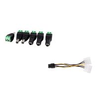 6Pcs 5.5X2.1Mm Female + Male CCTV DC Power Connector Adapter Repar Part &amp; 1Pcs Dual 4-Pin Molex Ide To 6 Pin PCI-E Graphic Card Power Connector Cable Adapter