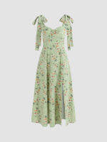 Cider Cider K-POP Floral Bowknot Corset Midi Dress เดรสแขนกุดผู้หญิงเดรสแฟชั่นผญลายดอกไม้ลุคสาวหวาน