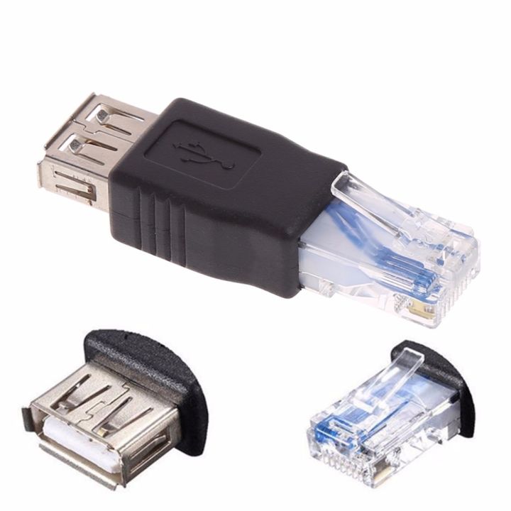 ：“{》 2Pcs/Lot USB Type A Female To RJ45 Male Ethernet LAN Network Router Socket Plug Adapter