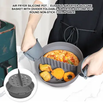 2Pcs Collapsible Silicone Pot for Dual Air Fryer Foldable Silicone