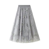 3D Embroidered Dragonfly Mesh Skirt Womens High Waist Mid length Skirt