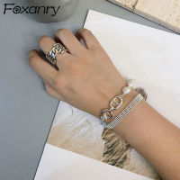 FOXANRY 925 Sterling Silver Pearls Bracelets for Women Trendy Elegant Simple Weave Texture Chain Party Jewelry Sweet Girl Gifts