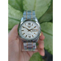 นาฬิกา Seiko 5 Automatic รุ่น SNKL57K1 นาฬิกาผู้ชายสายแสตนเลส สองกษัตริย์ หน้าปัดขาว เข็มทอง สวยหรู - ของแท้ 100% รับประกันสินค้า 1 ปี