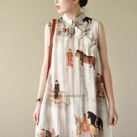 【LZ】☏  2023 vestido chinês sem mangas das mulheres chinesas cheongsam do vintage vestido de algodão linho qipao chinês tradicional vestido retro qipao