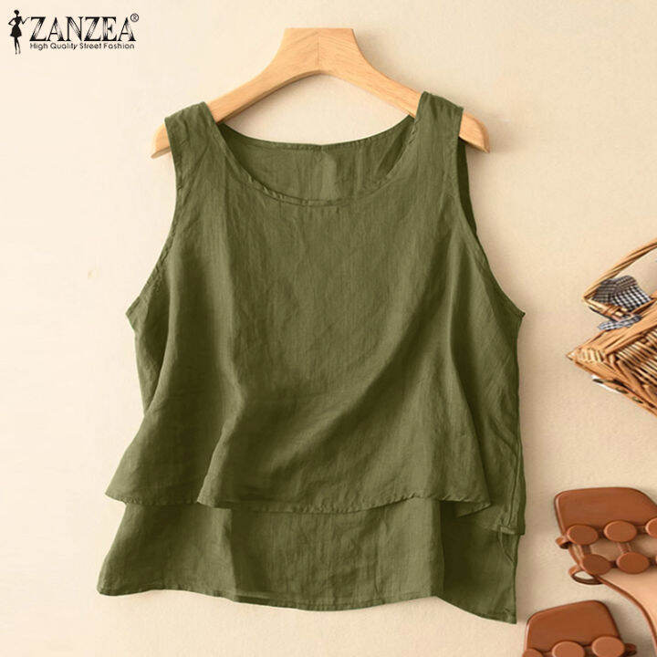 สินค้ามาใหม่-จัดส่งฟรี-fancystyle-zanzea-แขนกุดแบบลำลองเสื้อยืดคอกลมวินเทจหลวมสูงต่ำ-camisoles-2