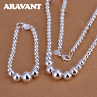 New Fashion 925 Silver Jewelry Sets Women Big&amp;Small Bead Bracelets Necklaces Chains