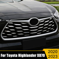 สำหรับ Toyota Highlander XU70 Kluger 2020 2021 2022 2023 Hybrid สแตนเลสรถด้านหน้า Grille Trim Garnish สติกเกอร์อุปกรณ์เสริม