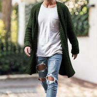 【CW】 Men Sweater Cardigan Color Sleeve Cold Proof Knitwear Loose Mid Length Coat Streetwear