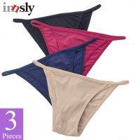 【jw】❃ Calcinha brasileira para as mulheres 3pcs tamanho grande low-rise sexy seda gelo algodão sólido tanga