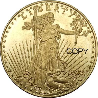 ขายดีรัฐอเมริกา20ดอลลาร์ "Saint-Gaudens-นกอินทรีคู่" ตัวเลขอารบิกไม่มีคำขวัญ1907เหรียญลอกแบบโลหะทองเหลือง