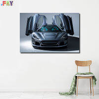 FAY-Rimac C โปสเตอร์รถสองซูเปอร์คาร์ห้องนั่งเล่นภาพวาดสีน้ำมันความคมชัดสูงงานภาพพิมพ์บนผนังตกแต่งบ้าน